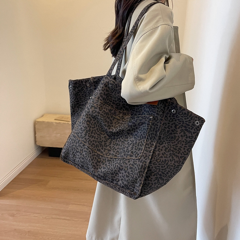 Canvas Tote Designer - Leopard Pattern Tote Bag Vintage Canvas